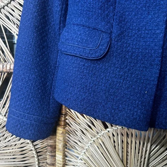 Boden Blue Wool Blend Bouclé Jacket WE300 Peter Pan Collar Navy Womens 4R - Picture 3 of 11